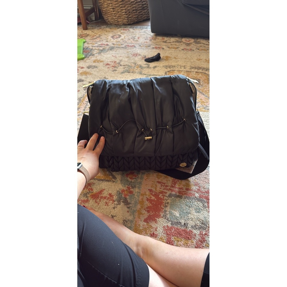 HAPP Brand Levy Carryall Diaper Bag Black Quilted Herringbone Backpack Messenger